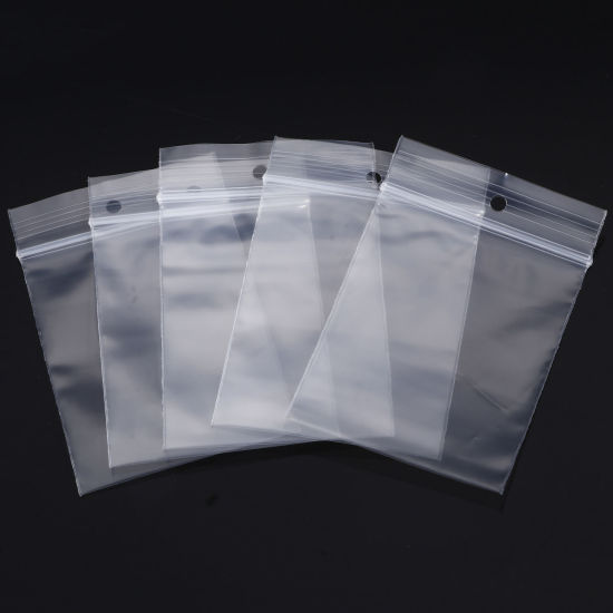 Bild von 1 Packung (100 Stück/Packung) Polyethylen-Druckverschlussbeutel mit Griffverschluss (Loch über dem Reißverschluss), rechteckig, transparent, klar (nutzbarer Raum: 5 x 4 cm), 6 cm x 4 cm