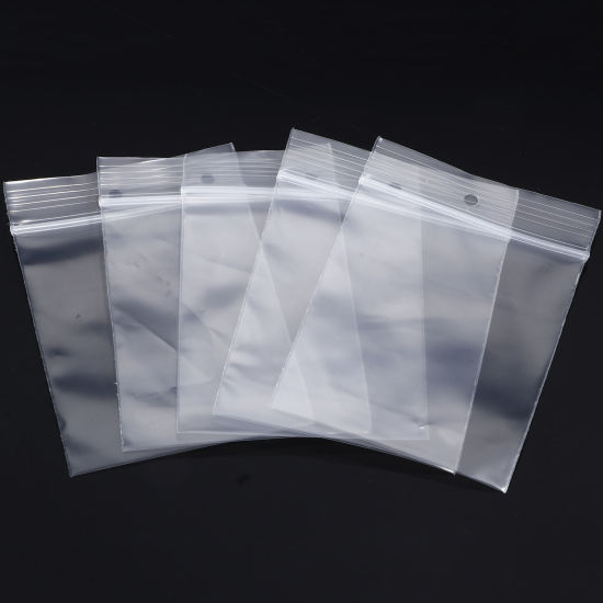 Bild von 1 Packung (100 Stück/Packung) Polyethylen-Druckverschlussbeutel mit Griffverschluss (Loch über dem Reißverschluss), rechteckig, transparent, klar (nutzbarer Raum: 5,5 x 5 cm), 7 cm x 5 cm