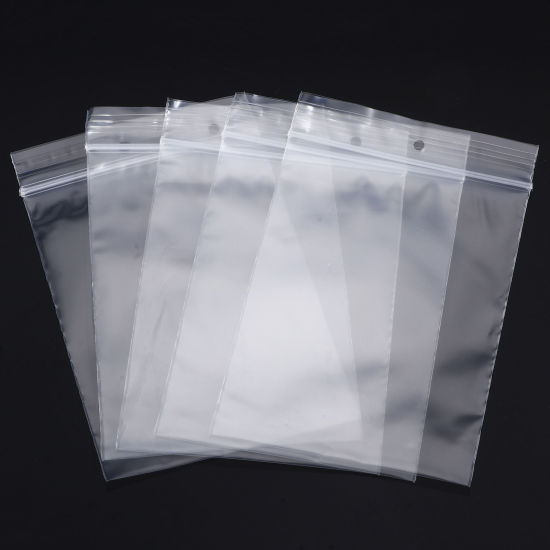 Bild von 1 Packung (100 Stück/Packung) Polyethylen-Druckverschlussbeutel mit Griffverschluss (Loch über dem Reißverschluss), rechteckig, transparent, klar (nutzbarer Raum: 8 x 6 cm), 9 cm x 6 cm