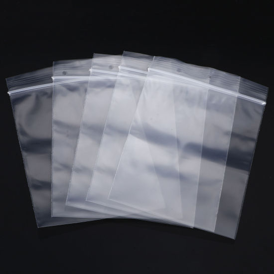 Picture of 1 Packet ( 100 PCs/Packet) Poly Ethylene Grip Seal Zip Lock Bags (Hole Above The Zipper) Rectangle Transparent Clear (Useable Space: 9x7cm) 10cm x 7cm
