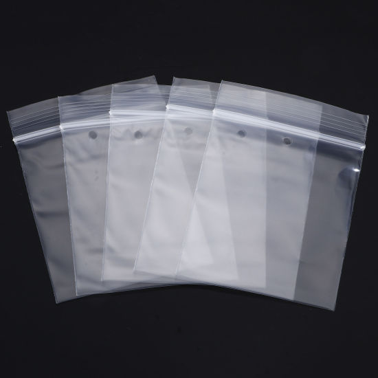 Bild von 1 Packung (100 Stück/Packung) Polyethylen-Druckverschlussbeutel mit Griffverschluss (Loch unter dem Reißverschluss), rechteckig, transparent, klar (nutzbarer Raum: 5,5 x 5 cm), 7 cm x 5 cm