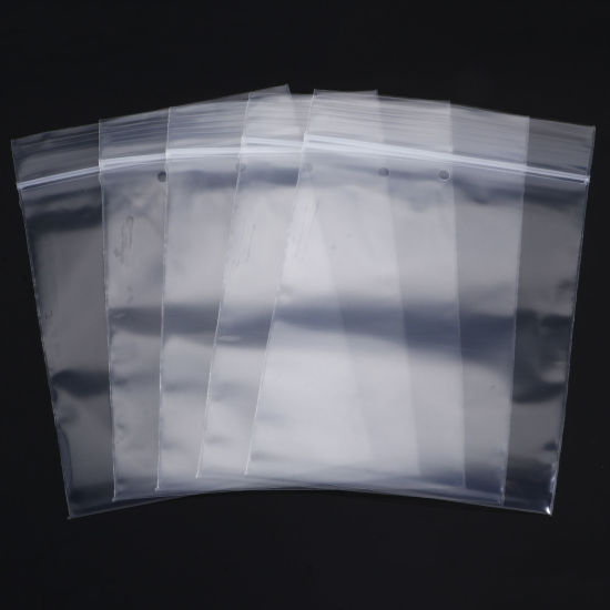 Picture of 1 Packet ( 100 PCs/Packet) Poly Ethylene Grip Seal Zip Lock Bags (Hole Below The Zipper) Rectangle Transparent Clear (Useable Space: 9x7cm) 10cm x 7cm