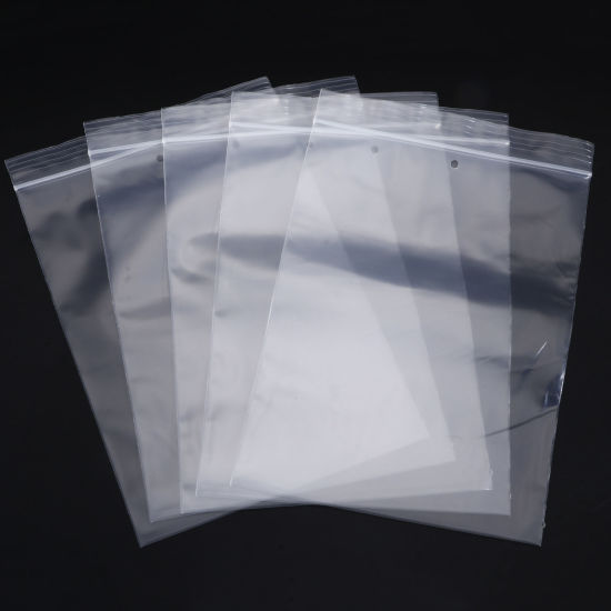 Picture of 1 Packet ( 100 PCs/Packet) Poly Ethylene Grip Seal Zip Lock Bags (Hole Below The Zipper) Rectangle Transparent Clear (Useable Space: 13.5x10cm) 15cm x 10cm