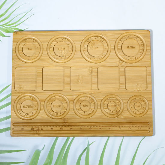 Picture of 1 Piece Bamboo Beading Tray For DIY Jewelry Bracelet Bead Design Stringing Accessories Craft Board Rectangle Natural 37cm x 28.5cm