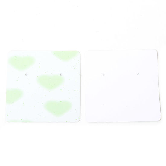 Image de 50 Pcs Papier Carte Présentoir à Bijoux de Boucles d'Oreilles en Papier d'Art Carré Vert Cœur 6cm x 6cm