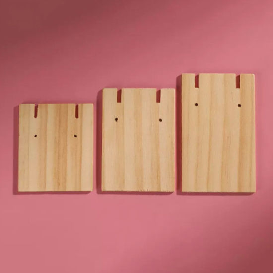 Picture of 1 Set ( 3 PCs/Set) Eco-friendly Wood Jewelry Earrings Display Card Natural Rectangle