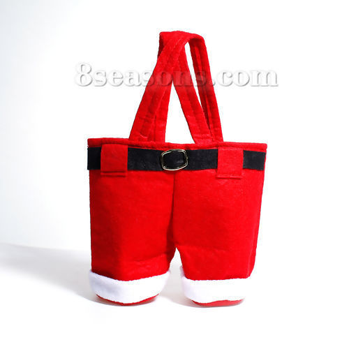 Picture of 1 Piece Nonwovens Party Candy Tote Bags Red Trousers Christmas Santa Claus 20cm x 17cm