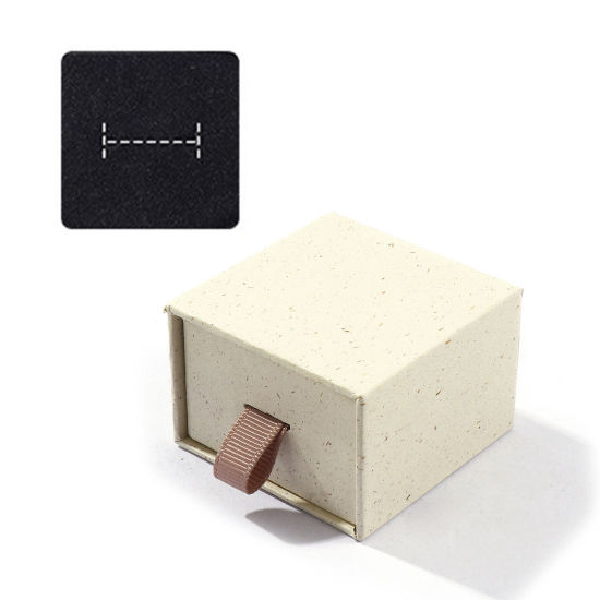 Image de 2 Pcs Boîte-Cadeau à Bijoux à Tiroir Coulissant en Papier Carré Beige 5cm x 5cm x 3.5cm