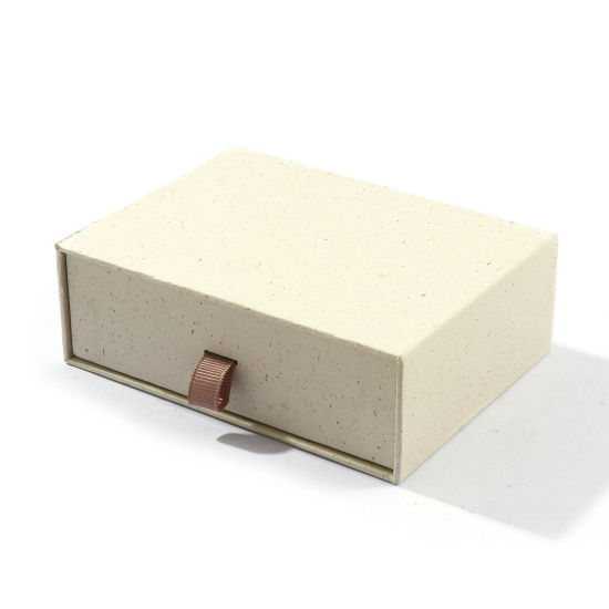 Image de 2 Pcs Boîte-Cadeau à Bijoux à Tiroir Coulissant en Papier Rectangle Beige 12cm x 9cm x 4cm