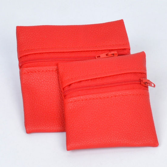 Bild von 5 Stück PU Schmuck-Aufbewahrungsbeutel mit Reißverschluss für Armbänder Ringe Ohrringe Rot Quadrat 8cm x 8cm