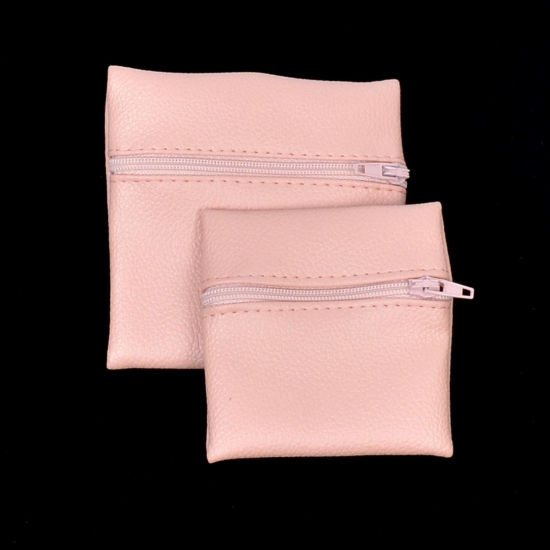 Bild von 5 Stück PU Schmuck-Aufbewahrungsbeutel mit Reißverschluss für Armbänder Ringe Ohrringe Rosa Quadrat 10cm x 10cm