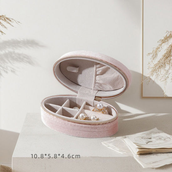Bild von 1 Stück Veloursamt Schmuck-Aufbewahrungsbox Oval Hellrosa 10cm x 5.8cm x 4.6cm