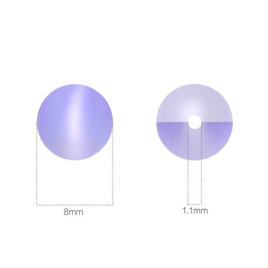 ガラス 模造 ポラリスビーズ 円形 ブルーバイオレット 半透明 つや消し 約 8mm 直径、 穴：約 0.9mm、 100 個 の画像