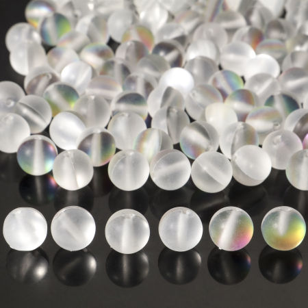 Image de 100 Pcs Perle Polaris Imitation en Verre Rond Multicolore Translucide Givré, Env. 8mm Dia, Trou: 0.9mm
