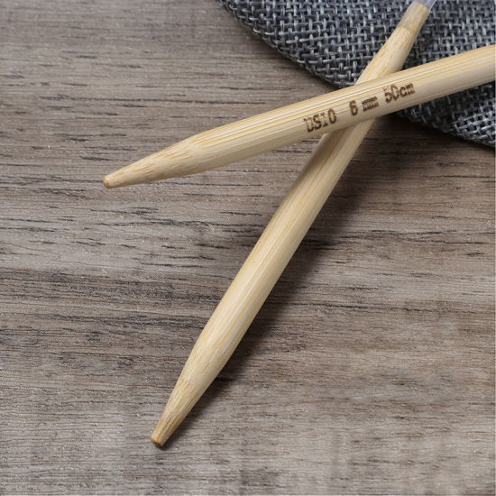 Picture of (US10 6.0mm) Bamboo Circular Knitting Needles Natural 50cm(19 5/8") long, 1 Pair