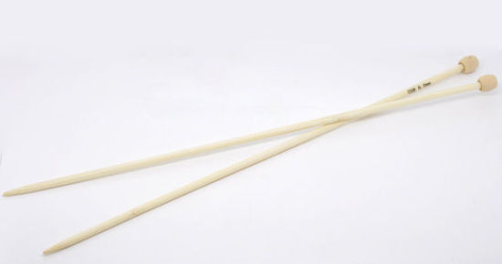 Bild von (US8 5.0mm) Bambus Stricknadel mit Einzeln Öse Naturfarben 34cm lang, 1 Set ( 2 Stücke/Set)
