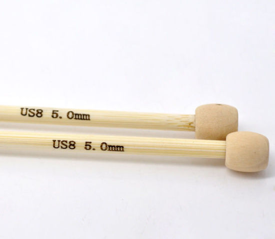 Picture of (US8 5.0mm) Bamboo Single Pointed Knitting Needles Natural 34cm(13 3/8") long, 1 Set ( 2 PCs/Set)