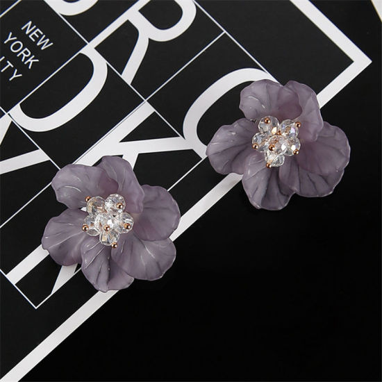 Image de Boucles d'Oreilles Puces Blanc Fleur A Facettes 4cm x 4cm, Epaisseur de Fil: (20 gauge), 1 Paire