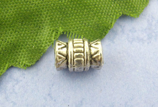 Picture of Zinc Based Alloy Spacer Beads Barrel Antique Silver Color Stripe Carved About 7mm x 5mm, Hole:Approx 3mm, 100 PCs