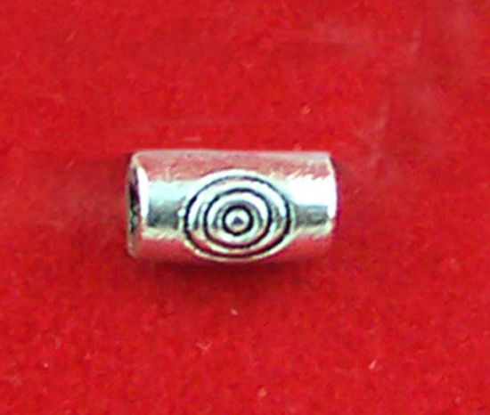 Picture of Zinc Based Alloy Spacer Beads Cylinder Antique Silver Color Carved About 5mm x3mm, Hole:Approx 1mm, 360 PCs