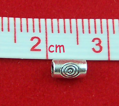 亜鉛合金 スペーサー ビーズ 円筒形 銀古美 約 5x3mm、穴：約1mm、360 個 の画像
