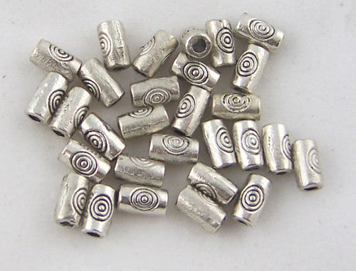 Picture of Zinc Based Alloy Spacer Beads Cylinder Antique Silver Color Carved About 5mm x3mm, Hole:Approx 1mm, 360 PCs