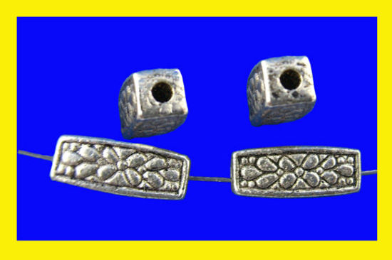 Bild von Zinklegierung Zwischenperlen Spacer Perlen Rechteck Antiksilber Blumen ca. 12mm x 4mm, Loch:ca. 1.9mm, 40 Stück