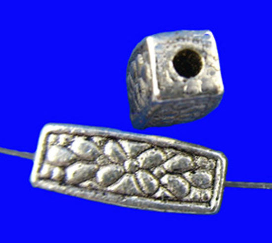 Picture of Zinc Based Alloy Spacer Beads Rectangle Antique Silver Color Flower About 12mm x 4mm, Hole: Approx 1.9mm, 40 PCs
