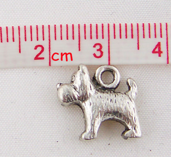 Picture of Charm Pendants Fat Pet Dog Antique Silver Color 14mm x13mm( 4/8" x 4/8"), 15 PCs