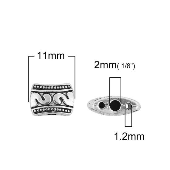Imagen de 35 Unidades Zamak Cuentas Para Hacer Joyas De Bricolaje 3 Agujeros Plata Antigua Cuadrilátero Número Mensaje " 2 " Aprox 11mm x 8mm, Agujero: Aprox 2mm 1.2mm