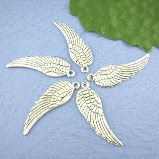 Picture of Zinc Based Alloy Pendants Angel Wing Antique Silver Color 30mm(1 1/8") x 10mm( 3/8"), 40 PCs