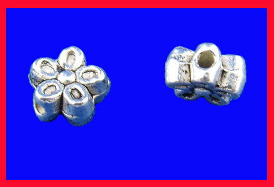 Picture of Zinc Based Alloy Spacer Beads Flower Antique Silver Color About 6mm x6mm - 7mm x7mm, Hole:Approx 1.3mm, 50 PCs
