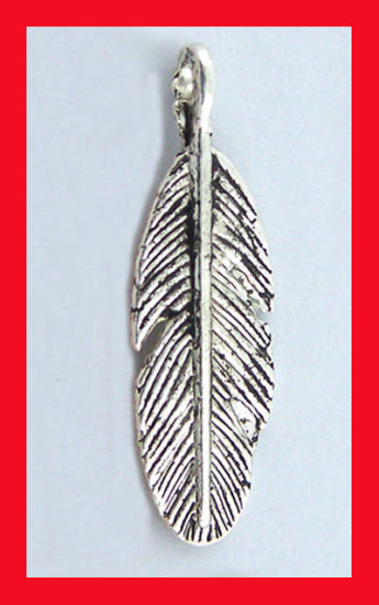 Picture of 45PCs Tibetan Silver Feather Pendants Findings 9*30mm