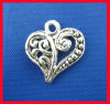 Picture of 50PCs  Tibetan Silver Carved Heart-shaped Pendants