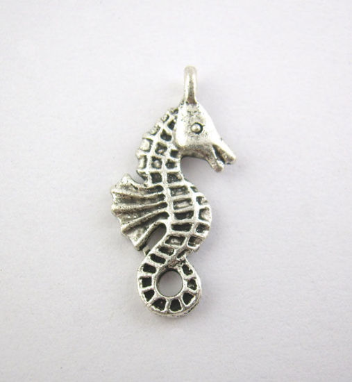 Picture of Ocean Jewelry Zinc Based Alloy Charms Seahorse Antique Silver Color 24mm(1") x 10mm( 3/8"), 30 PCs