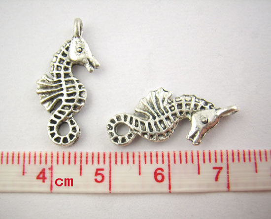 Picture of Ocean Jewelry Zinc Based Alloy Charms Seahorse Antique Silver Color 24mm(1") x 10mm( 3/8"), 30 PCs