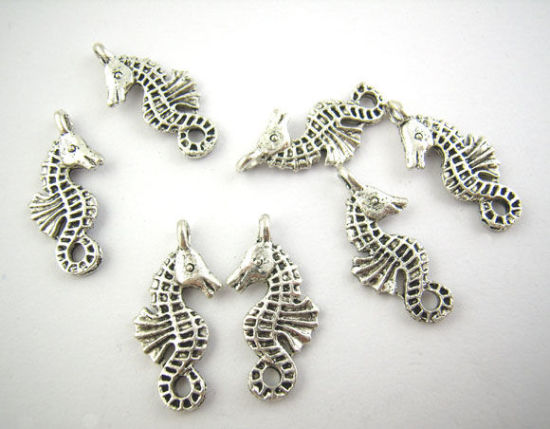 Picture of Ocean Jewelry Zinc Based Alloy Charms Seahorse Antique Silver Color 24mm(1") x 10mm( 3/8"), 30 PCs