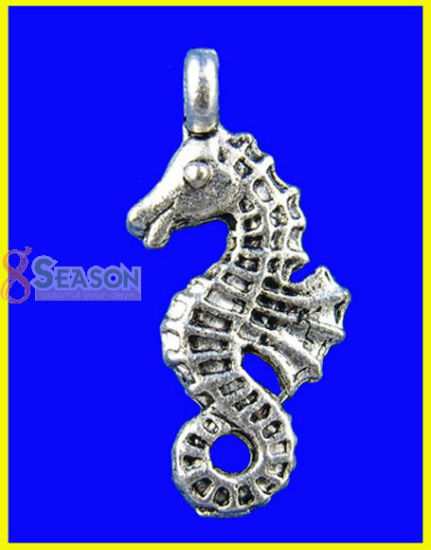 Picture of Ocean Jewelry Zinc Based Alloy Charms Seahorse Antique Silver Color 24mm(1") x 10mm( 3/8"), 30 PCs