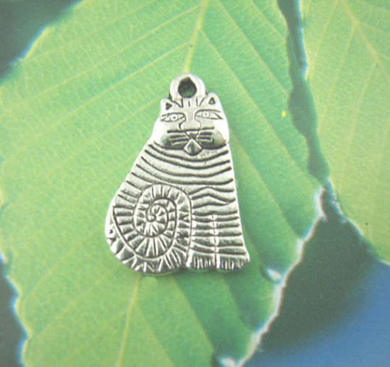 Picture of Zinc Based Alloy Charm Pendants Cat Animal Stripe Carved 21mm x 13mm( 7/8" x 4/8"), 30 PCs