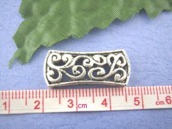 Bild von Zinklegierung Zwischenperlen Spacer Perlen Rechteck Antiksilber Filigran Farbe Plattiert ca. 26mm x 12mm, Loch:ca. 1.1mm, 20 Stück