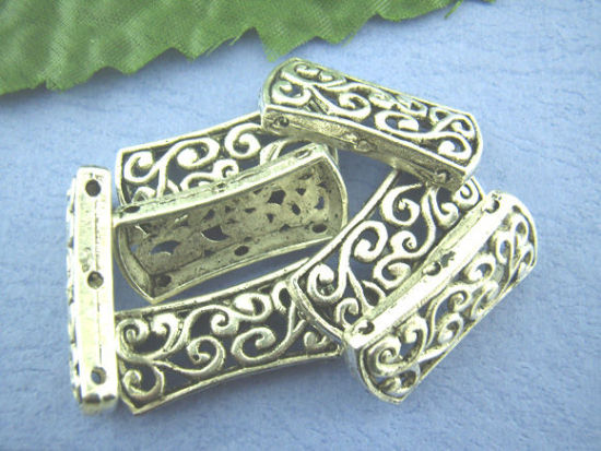 Picture of Zinc Based Alloy Spacer Beads Rectangle Antique Silver Color Filigree Color Plated About 26mm x 12mm, Hole: Approx 1.1mm, 20 PCs