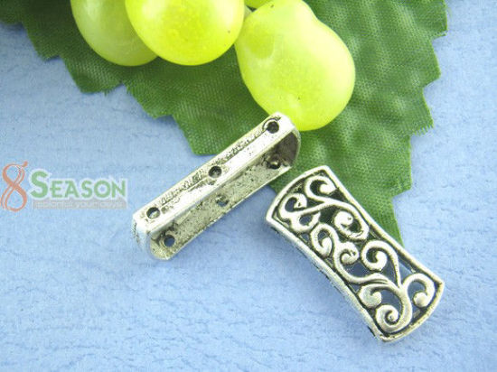 Picture of Zinc Based Alloy Spacer Beads Rectangle Antique Silver Color Filigree Color Plated About 26mm x 12mm, Hole: Approx 1.1mm, 20 PCs