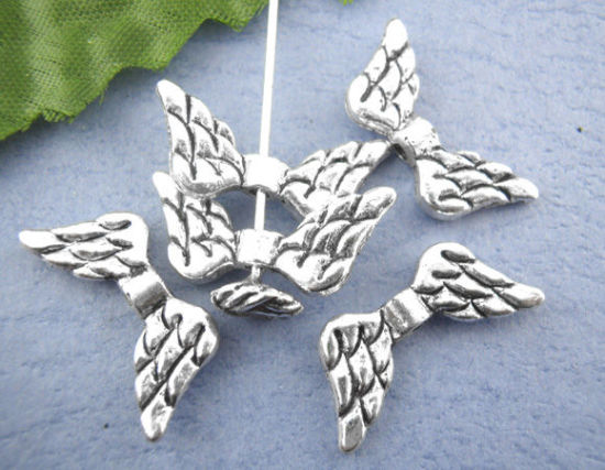 Picture of Zinc Based Alloy Spacer Beads Angel Wing Antique Silver Color About 20mm x 9mm, Hole:Approx 1.2mm, 50 PCs