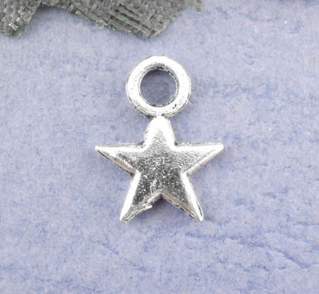 Imagen de Colgantes Aleación del Metal Del Zinc de Estrella  Plata Antigua Rhinestone 11.0mm x 8.0mm, 170 Unidades 