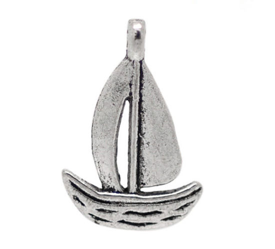 Immagine di Lega di Zinco Charm Ciondoli Nave Argento Antico Nulla Disegno 19.0mm x 13.0mm, 50 Pz