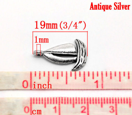 Immagine di Lega di Zinco Charm Ciondoli Nave Argento Antico Nulla Disegno 19.0mm x 13.0mm, 50 Pz
