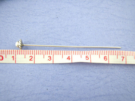 Picture of Zinc Based Alloy Ball Head Pins Antique Silver Color 5.5cm(2 1/8") long, 0.7mm (21 gauge), 30 PCs