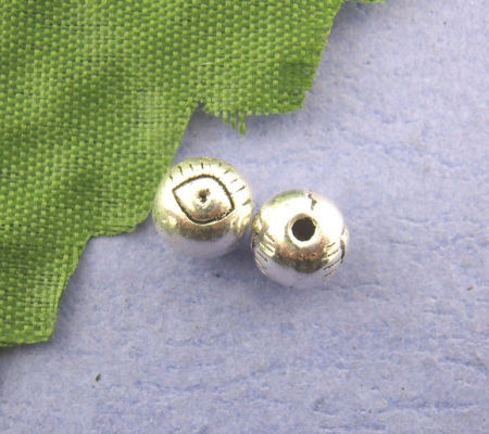Picture of Zinc Based Alloy Spacer Beads Ball Antique Silver Color Eye Carved About 6mm Dia, Hole:Approx 1.3mm, 70 PCs