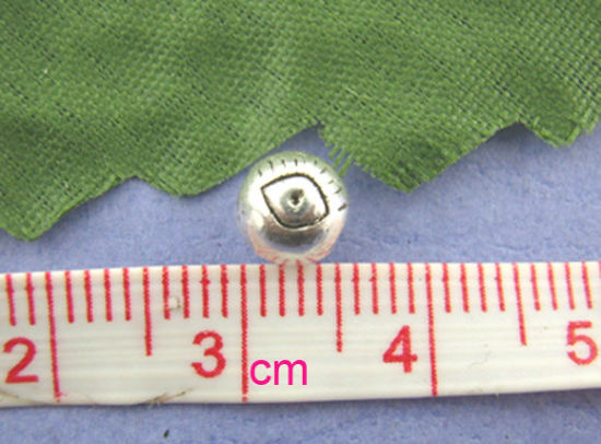 Picture of Zinc Based Alloy Spacer Beads Ball Antique Silver Color Eye Carved About 6mm Dia, Hole:Approx 1.3mm, 70 PCs