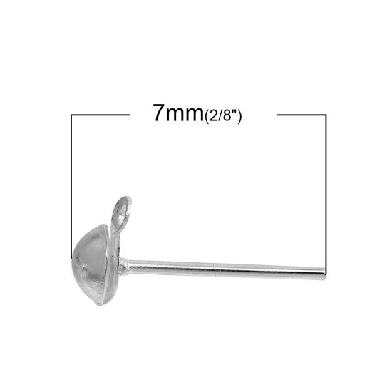 Immagine di Lega di Zinco Orecchini a Perno Tondo Argento Placcato Colore Placcato 7x4mmposta / filo: ( 0.7mm )， 400 Pz